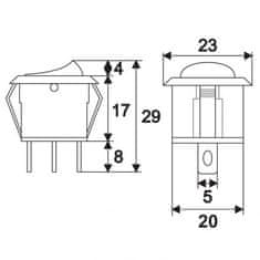 Handy 10x osvetljeno preklopno vgradno stikalo, 6 A - 250 V, ON - OFF, rdeča luč