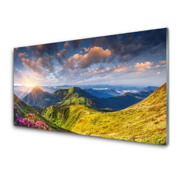 tulup.si Slika na steklu Sun mountain travnik landscape 4 obešalnika
