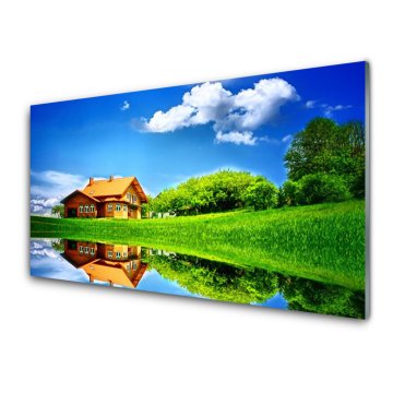 tulup.si Slika na akrilnem steklu Grass lake nature house 2 obešalnika