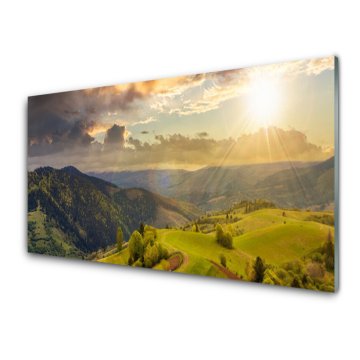 tulup.si Slika na akrilnem steklu Mountain travnik sunset 4 obešalnika