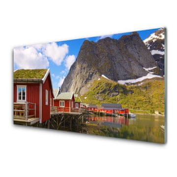 tulup.si Slika na steklu Hiše lake mountains landscape 2 obešalnika