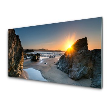 tulup.si Slika na akrilnem steklu Rock beach sun landscape 2 obešalnika