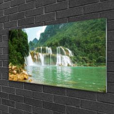 tulup.si Slika na steklu Forest slap landscape 100x50 cm 4 obešalnika