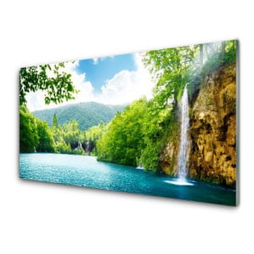 tulup.si Steklena slika Slap lake nature 4 obešalnika