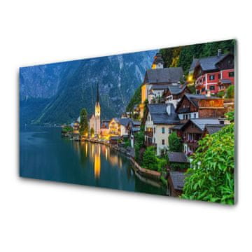 tulup.si Slika na akrilnem steklu Mountain lake mesto ponoči 4 obešalnika