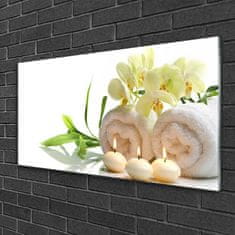 tulup.si Slika na steklu Spa brisače sveče orhideja 100x50 cm 2 obešalnika