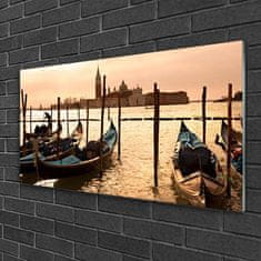 tulup.si Steklena slika Čoln sea landscape 125x50 cm 4 obešalnika
