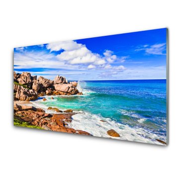 tulup.si Slika na akrilnem steklu Morje landscape rocks beach 2 obešalnika