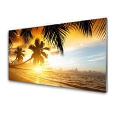 tulup.si Slika na steklu Palm beach sea landscape 125x50 cm 2 obešalnika