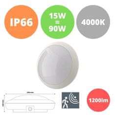 Avide Vodotesna LED plafoniera IP66 15W nevtralno bela 4000K z mikrovalovnim senzorjem