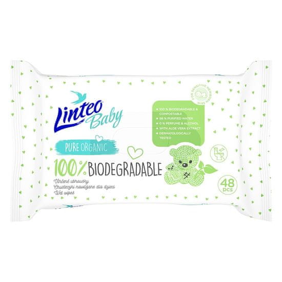 LINTEO Otroški vlažni robčki 100% BIODEGRADABILNI 48pcs