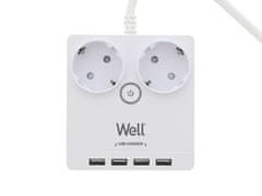 Well EXTS-2S3M podaljšek s prenapetostno zaščito, 2x vtičnica 230V + 4x USB, 16A, 3680W, 3m