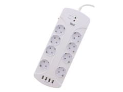 Well EXTS-8S3M podaljšek s prenapetostno zaščito, 8x vtičnica 230V + 4x USB, 16A, 3680W, 3m