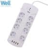 Well EXTS-8S3M podaljšek s prenapetostno zaščito, 8x vtičnica 230V + 4x USB, 16A, 3680W, 3m