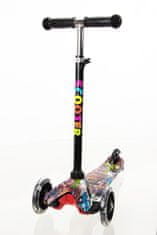 Tri kolesni skiro MINI SCOOTER z lučkami v kolesih, URBAN ART BLACK H-048-UA