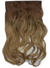 Vipbejba Sintetični clip-on lasni podaljški na 1 zaveso, skodrani, rjavi zgoraj in temno pramenasto blond spodaj 12+27/613