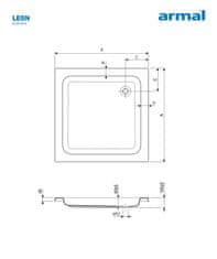 Armal Tuš kad za prhanje LEON 80 x 80 x 8 kvadratna, brez obloge in sifona