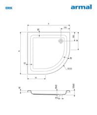 Armal Tuš kad za prhanje ERIK 90 x 90 x 8  polkrožna, brez obloge in sifona