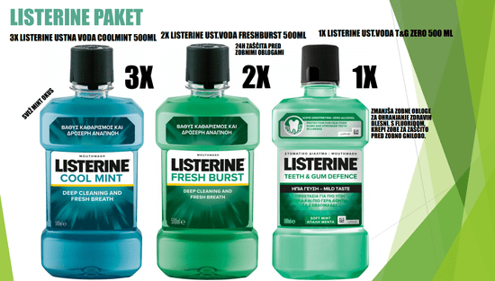 Listerine paket ustnih vod, 500 ml, 4+2 gratis
