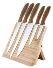 Platinet set vrhunskih kuhinjskih nožev, 5 kosov, leseni ročaji + leseno magnetno stojalo, bambus