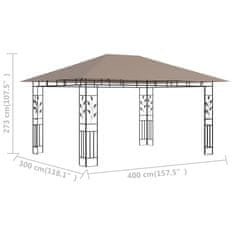 shumee Paviljon z mrežo proti komarjem 4x3x2,73 m taupe 180 g/m2