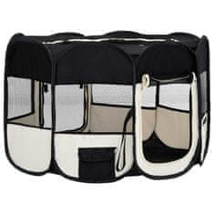 Greatstore Zložljiva pasja ograjica s torbo črna 125x125x61 cm