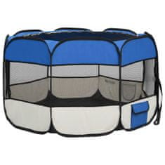 Vidaxl Zložljiva pasja ograjica s torbo modra 110x110x58 cm