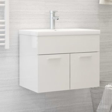Vidaxl Omarica za umivalnik z vgradnim umivalnikom visok sijaj bela