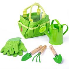 Bigjigs Toys Set vrtnega orodja v platneni torbi zelene barve