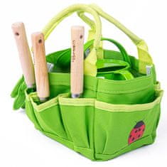 Bigjigs Toys Set vrtnega orodja v platneni torbi zelene barve