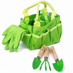 Bigjigs Toys Set vrtnega orodja v platneni torbi zelene barve