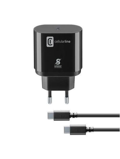 CellularLine hišni polnilec USB-C 25W s Type C kablom za Samsung Galaxy S21, 25W, črn