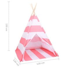 Vidaxl Otroški tipi šotor z vrečo peach skin črtast 120x120x150 cm