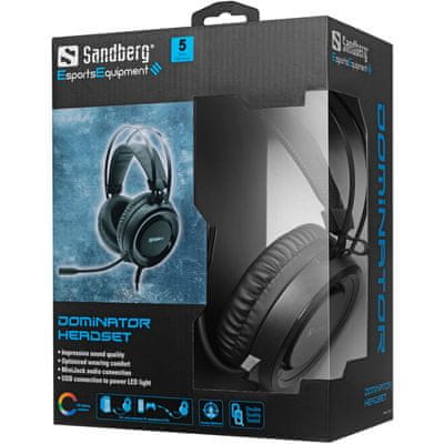 Sandberg Dominator slušalke z mikrofonom profesionalne žične igralne slušalke z mikrofonom PC igre