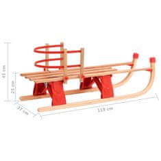 Vidaxl Zložljive sani z naslonjalom 119 cm iz lesa