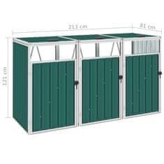 Vidaxl Trojna lopa za smetnjake zelena 213x81x121 cm jeklo