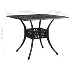 Greatstore Vrtna miza črna 90x90x73 cm liti aluminij