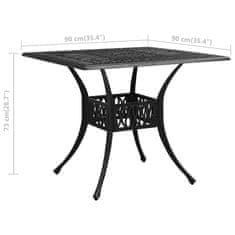 Vidaxl Vrtna miza črna 90x90x73 cm liti aluminij