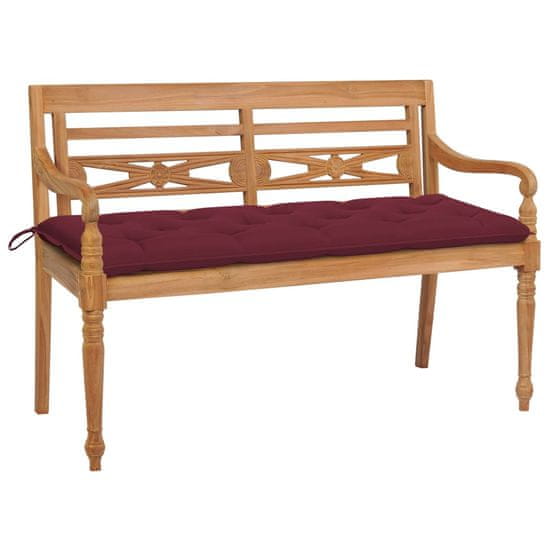Greatstore Klop Batavia z vinsko rdečo blazino 150 cm trdna tikovina