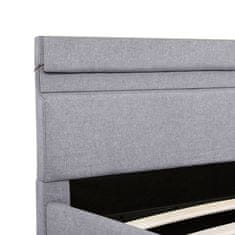 Vidaxl Dvižni posteljni okvir LED svetlo sivo blago 140x200 cm