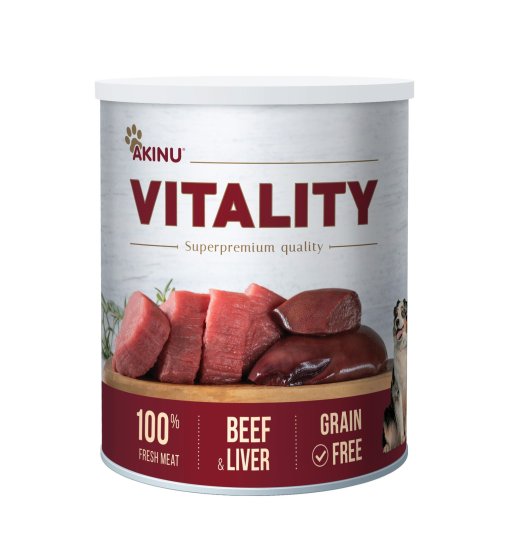 Akinu VITALITY konzerve za pse, govedina z jetri, 6 x 800 g