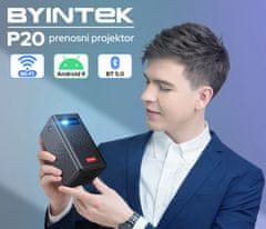 Byintek P20 prenosni mini projektor, 280 ANSI lumnov, Android, Wi-Fi, Bluetooth 5.0, 1080p - odprta embalaža