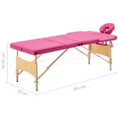 shumee Zložljiva masažna miza 3-conska les roza