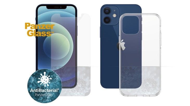 PanzerGlass Standard Antibacterial Bundle 2v1 zaščitno steklo za Apple iPhone 12 mini (PanzerGlass sklo + prozoren TPU ovitek) B2707