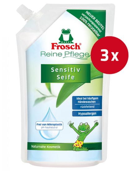 Frosch Sensitive milo za roke, refil, 500 ml, 3 kos