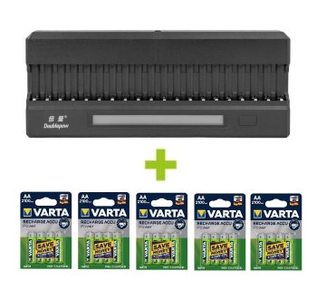 Oxe  AA polnilnik za 20 kosov, s prikazovalnikom in 20 kosov polnilnih baterij Varta 56706 R6 2100mAh NIMH basic