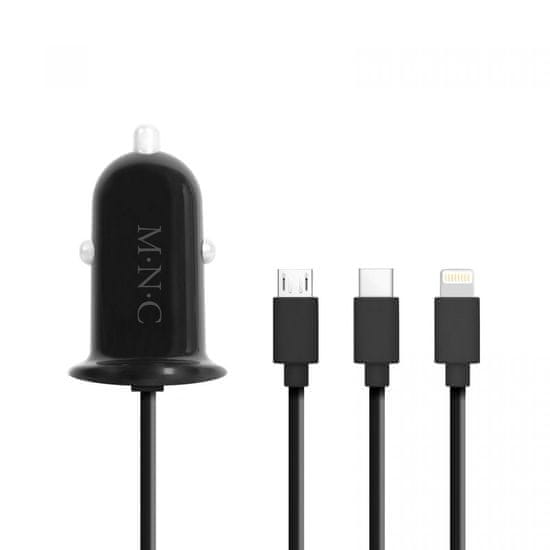 M.N.C. USB avto adapter 4 v 1 + USB - črn