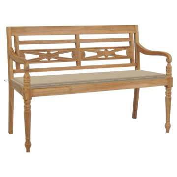 Vidaxl Klop Batavia z bež blazino 150 cm trdna tikovina