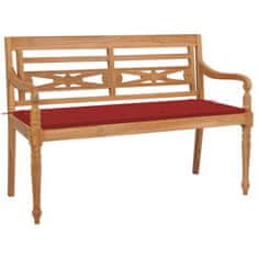 Vidaxl Klop Batavia z rdečo blazino 120 cm trdna tikovina