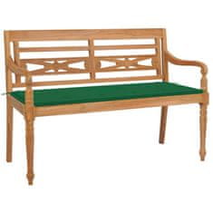 Vidaxl Klop Batavia z zeleno blazino 120 cm trdna tikovina